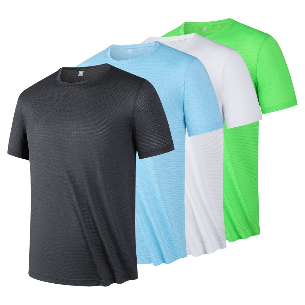 Conjunto de 4 peças de camisetas esportivas de manga curta de secagem rápida para homens, roupas esportivas respiráveis