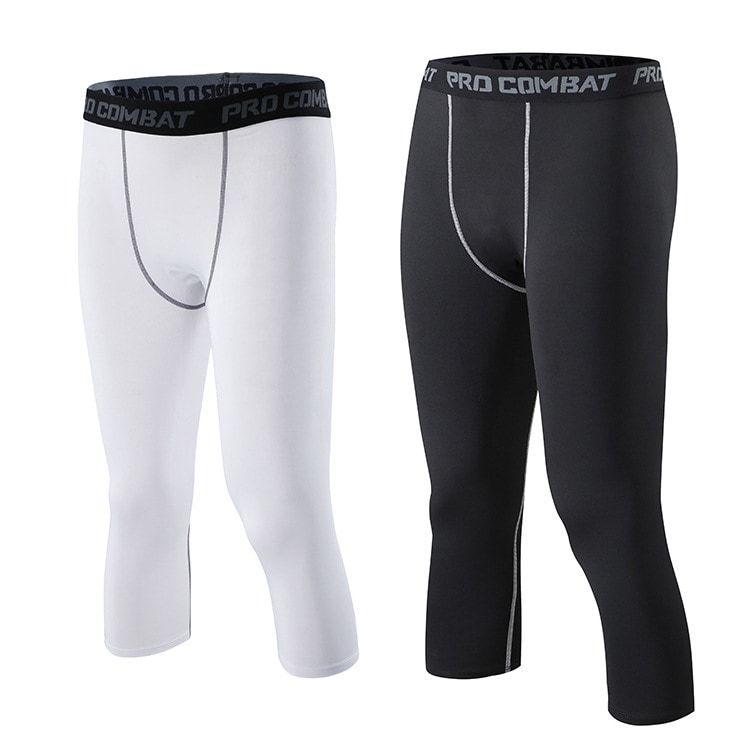 Collants esportivos leggings de treino calças três quartos para homens secagem rápida respiráveis elásticas calças três quartos