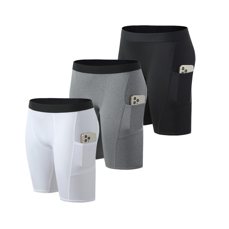 Shorts justos masculinos, calças de corrida fitness de secagem rápida, calças elásticas altas de cinco quartos