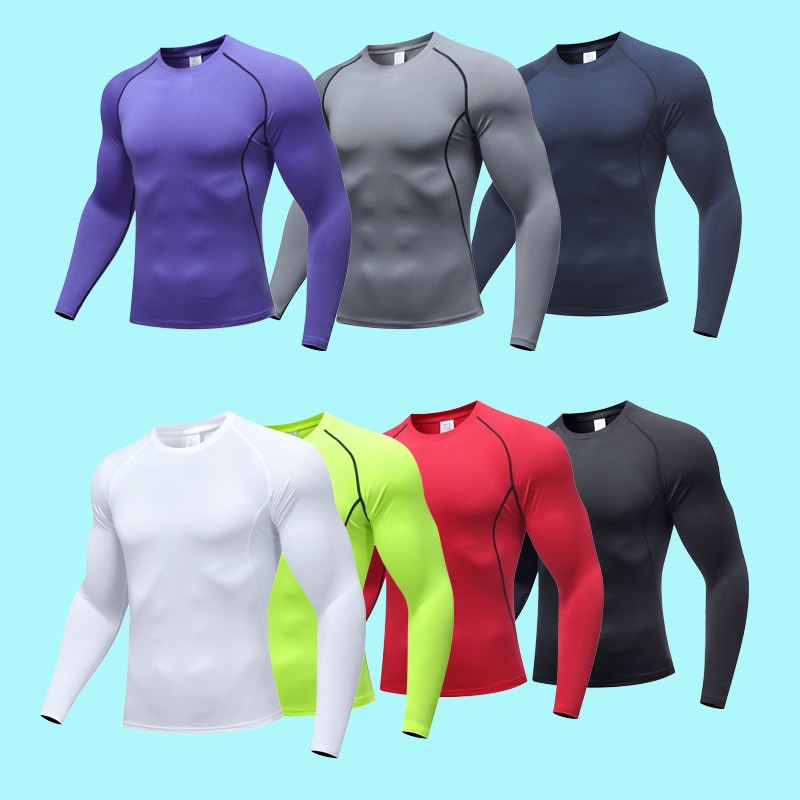 Calças masculinas de manga comprida de secagem rápida respirável estiramento esportes bottoming roupas de fitness