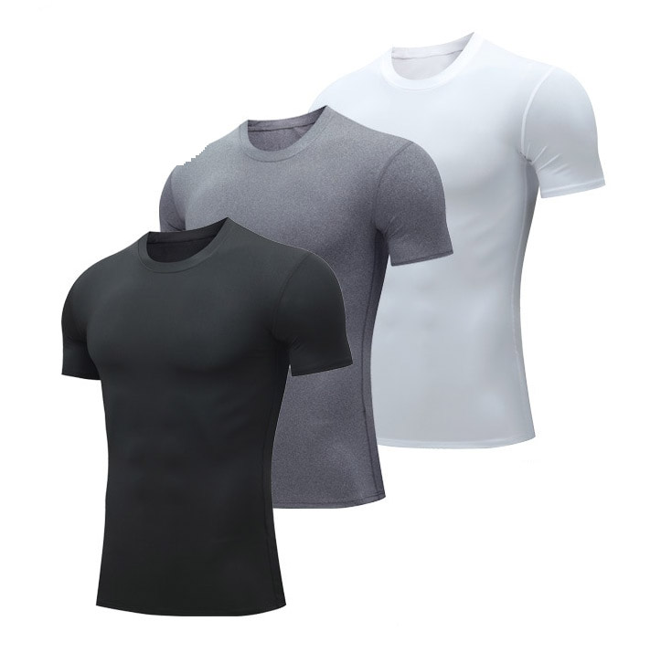 Camiseta masculina apertada com gola O, manga curta, roupas de fitness, top de corrida