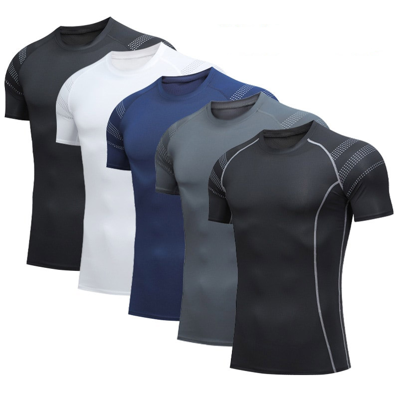 Roupas de fitness masculinas camiseta esportiva apertada elástica de secagem rápida mangas curtas