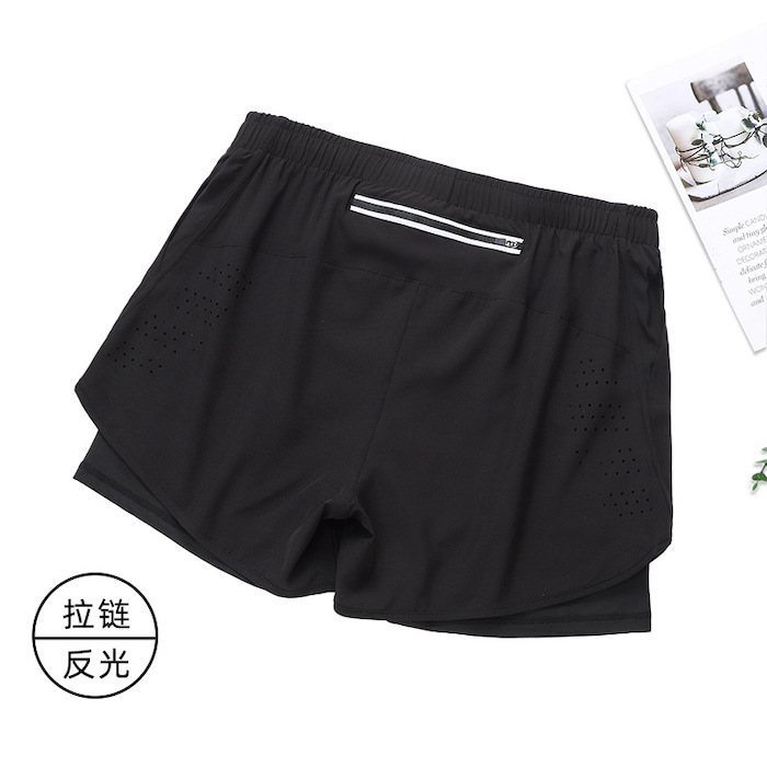 Shorts esportivos de camada dupla, calças de três quartos de secagem rápida, respiráveis e anti-exposição para treinamento de corrida