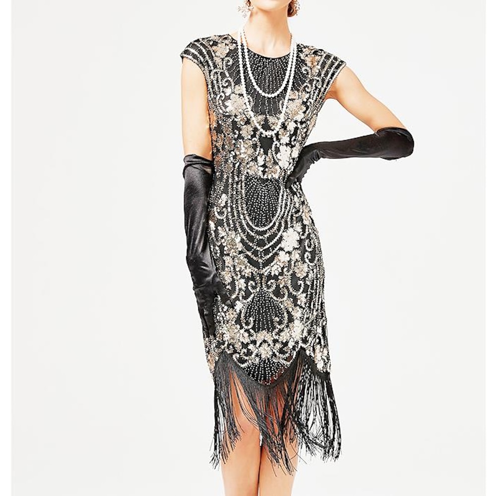 Vestido feminino com lantejoulas e franjas e lantejoulas