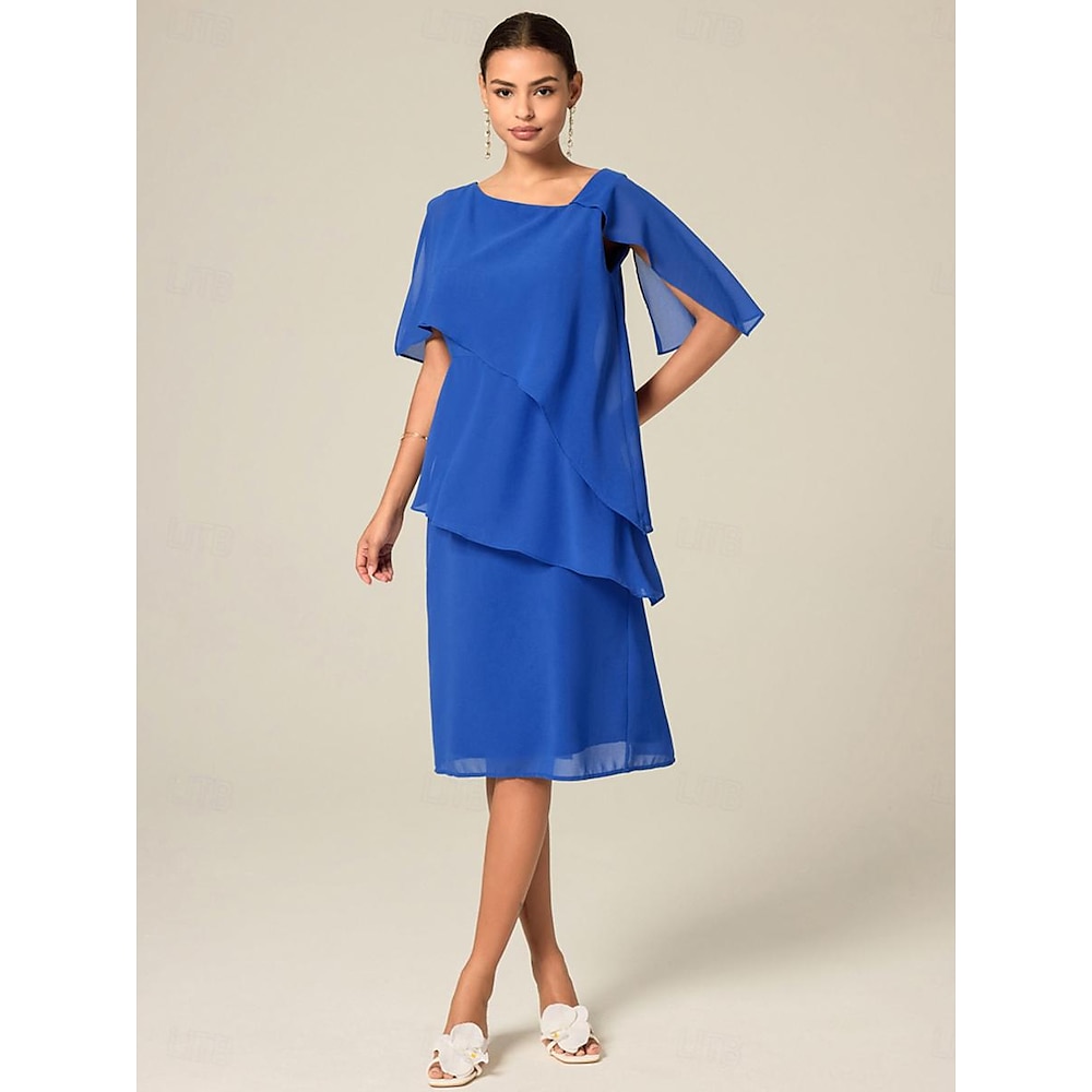 Vestido de coquetel feminino para convidados de casamento Vestido midi de chiffon com babados