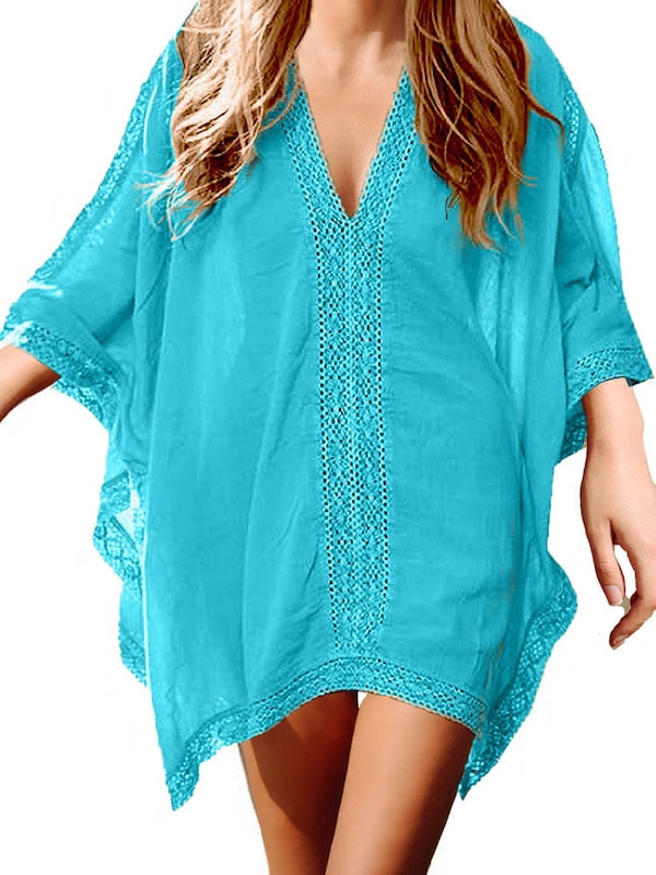 Estilo solto renda emenda proteção solar sandsuit beira-mar viagem feminino praia cover-up