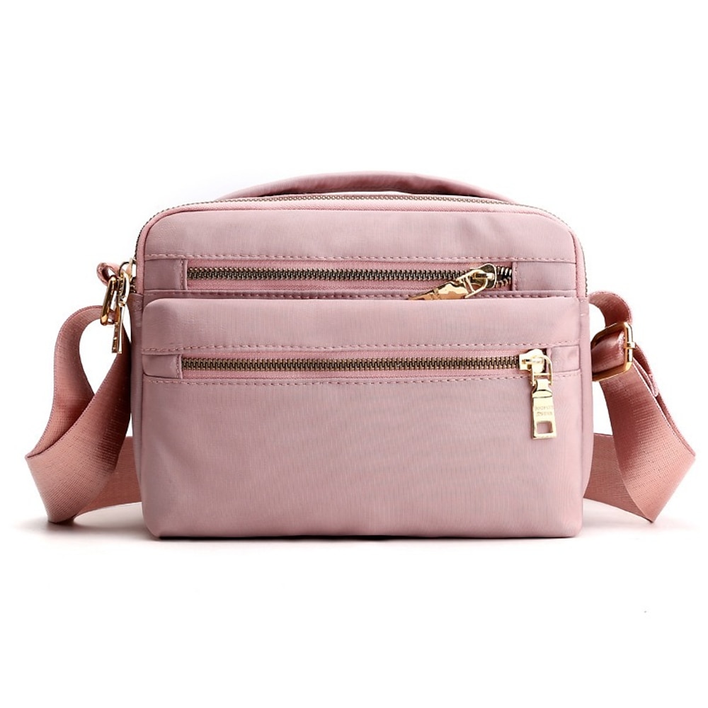 Bolsa feminina transversal nylon diária cor sólida rosa bolsa