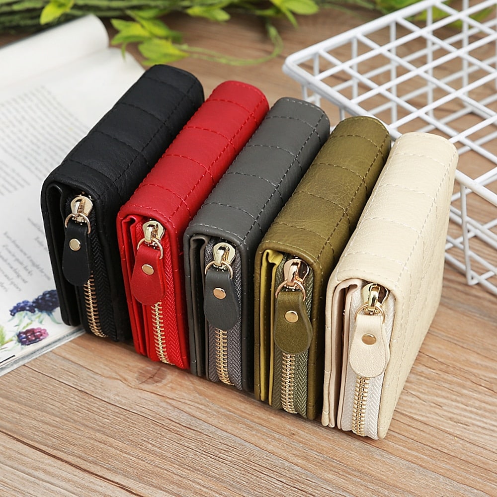 Mulheres carteiras curtas couro pu feminino xadrez bolsas senhoras carteira titular do cartão