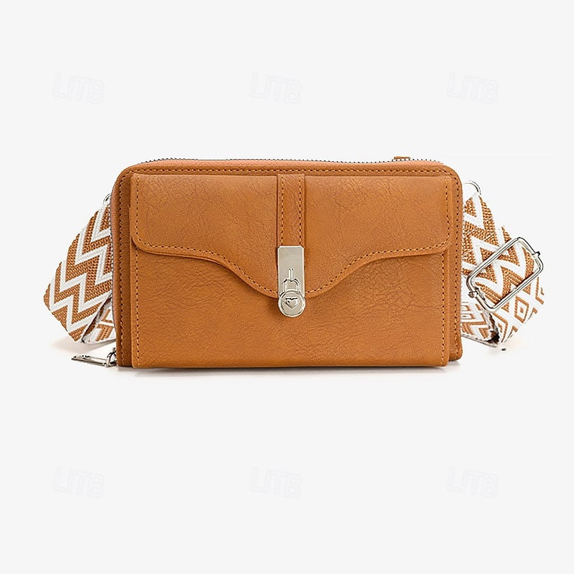 Bolsa crossbody feminina de couro sintético com alça com padrão geométrico