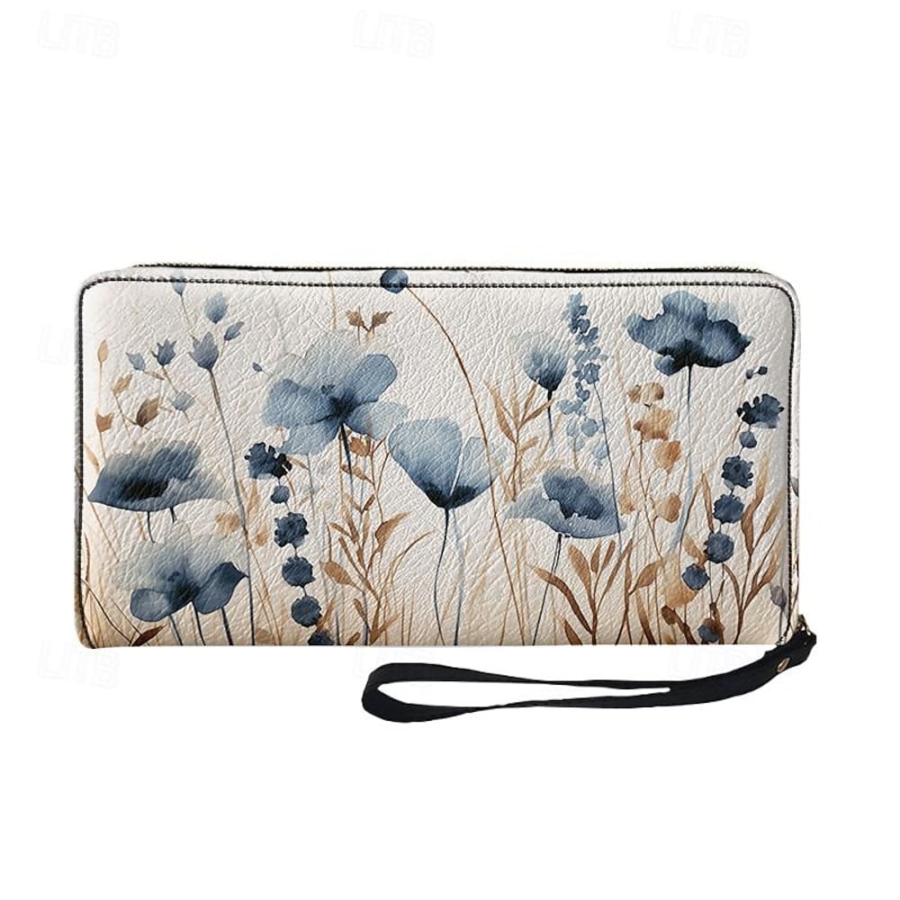 Carteira feminina bolsa de moedas couro pu compras diárias feriado zíper grande capacidade