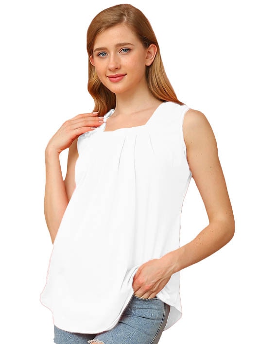 Colete feminino de cor sólida plissado com gola quadrada e rabo de andorinha personalizado