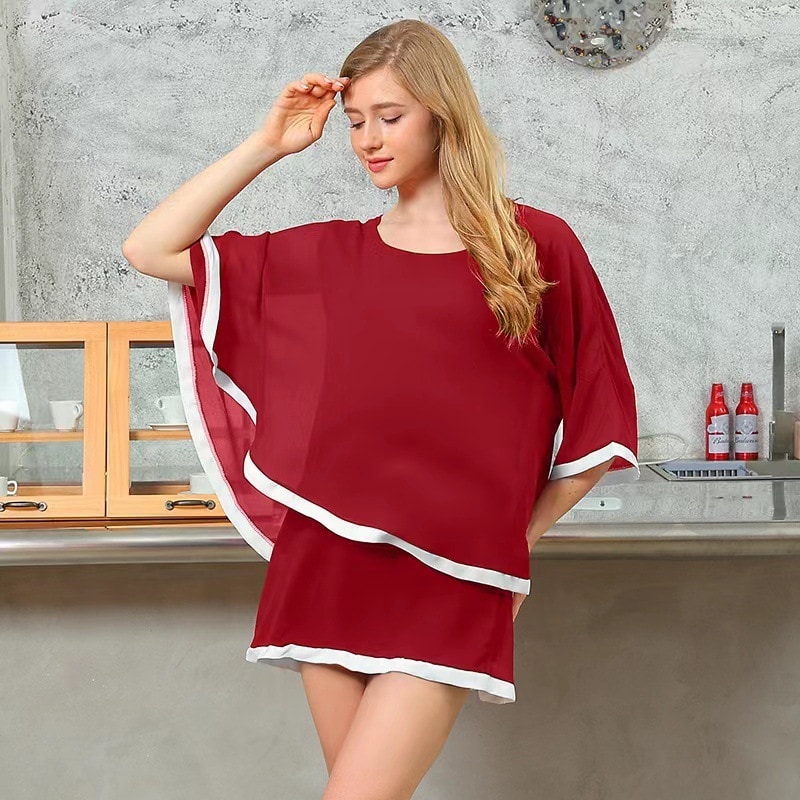 Top de chiffon casual solto irregular de duas peças falso manga morcego