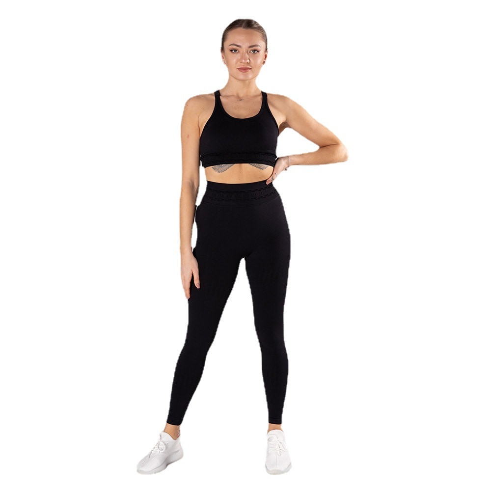 Conjunto de calças para levantamento de bunda com cintura alta, sutiã esportivo sem costura para ioga e corrida