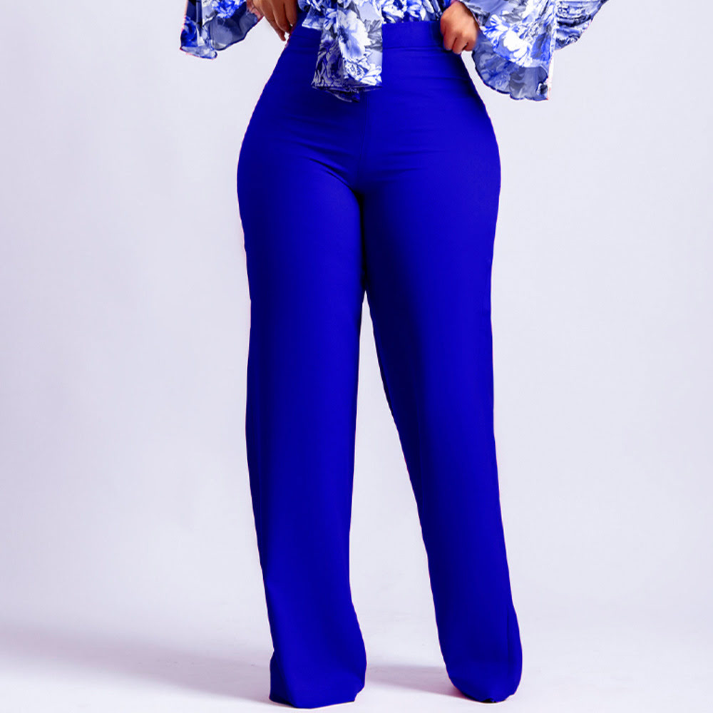 D359 Calças sociais femininas elásticas, cintura alta, pernas largas, calças de negócios