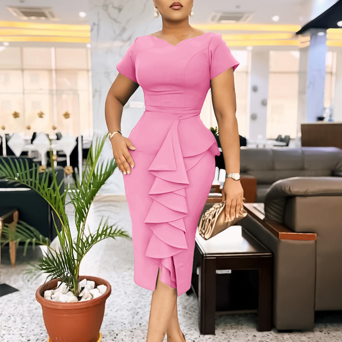 D519 Vestido Bodycon Sexy Escritório Trabalho Saia Lápis