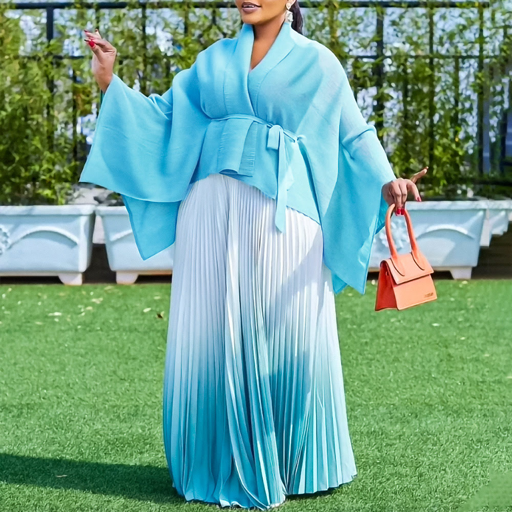 D536 Terno feminino grande de duas peças azul